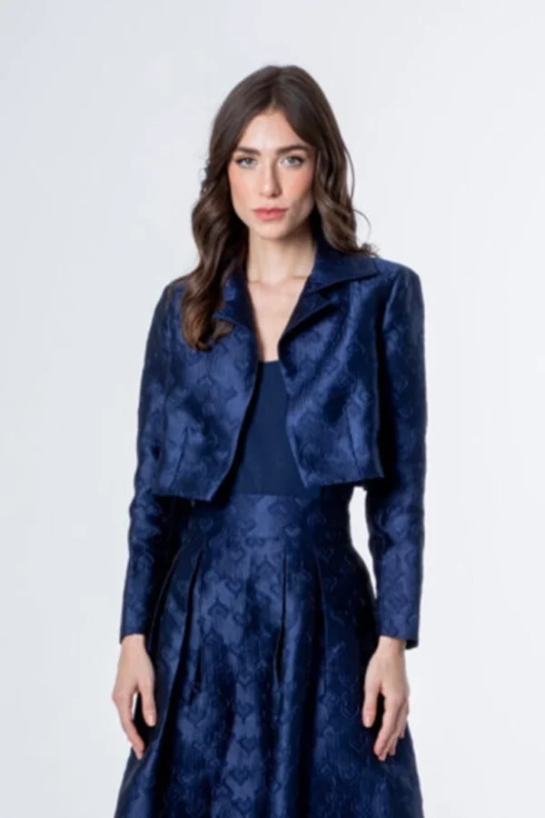 Blue Jacquard Jacket & Skirt - Image 3