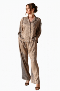 Brown Jacquard satin set